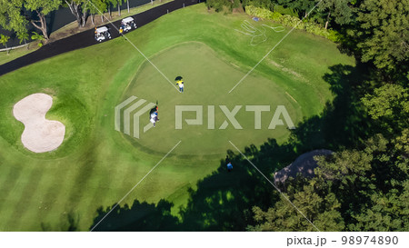 High angle view Aerial photograph of golf course 98974890