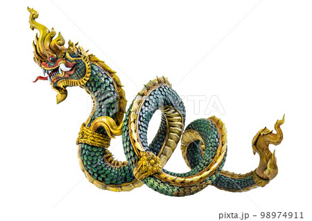King of naga, naka Thailand dragon or serpent king on white background King of naga, naka Thailand dragon or serpent king on white background 98974911