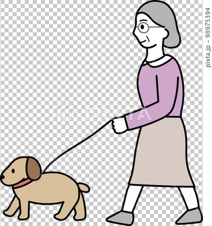 犬の散歩をするおばあさん 犬の散歩をするおばあさん 98975394