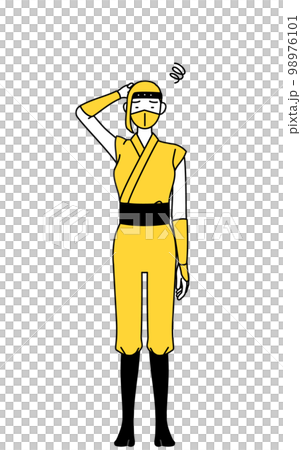 一個穿著忍者服裝的女人，在困境中撓頭 98976101