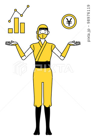 DXのイメージ、業績と売上の向上を案内する忍者のコスプレをした女性 98976119