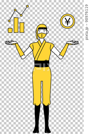 DXのイメージ、業績と売上の向上を案内する忍者のコスプレをした女性 98976119