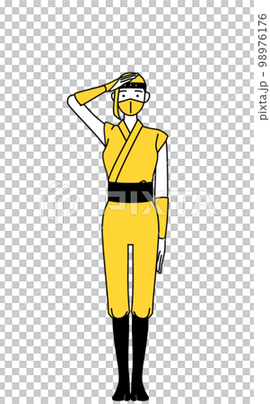 最敬礼する忍者のコスプレをした女性 98976176