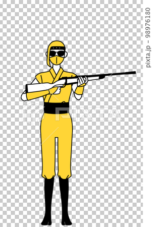 サングラスをかけてライフル銃を持つ忍者のコスプレをした女性 98976180