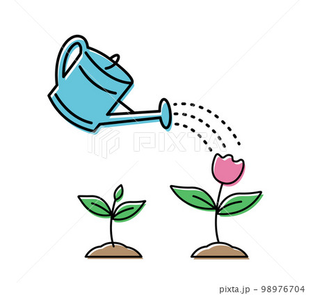 Watering a watering can flower. Concept of plant growth. Thin line icon. Watering a watering can flower. Concept of plant growth. Thin line icon. 98976704