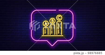 Neon light speech bubble. Graph line icon. Column chart sign. Ab test diagram symbol. Neon light background. Graph chart glow line. Brick wall banner. Vector 98976885