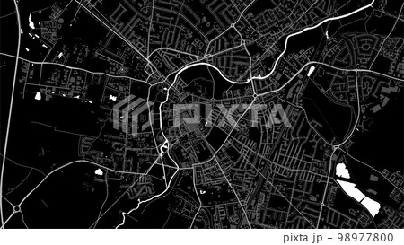 Cambridge map, the UK. Background black and white map with roads and railways, parks and rivers. Cambridge map, the UK. Background black and white map with roads and railways, parks and rivers. 98977800