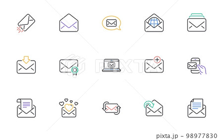 Mail message line icons. Newsletter, E-mail, Correspondence. Communication linear icon set. Bicolor outline web elements. Vector 98977830