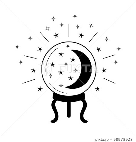 Magic crystal ball with crescent moon and stars. Prediction of future, invisible energy. 98978928