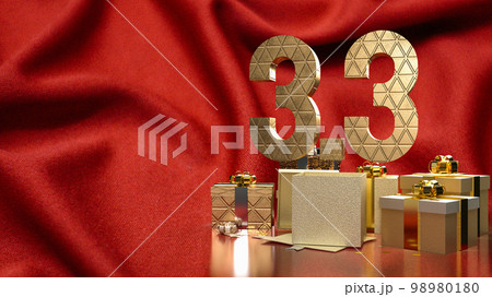 The 3.3 and gold gift box on red silk for marketing or sale promotion 3d rendering The 3.3 and gold gift box on red silk for marketing or sale promotion 3d rendering 98980180