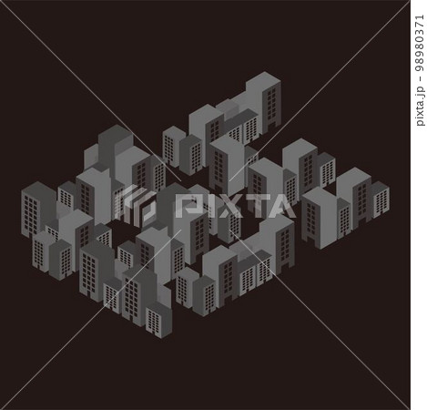 アイソメトリック　立体　ビル　街並み　夜　停電　節電　イラスト素材 98980371