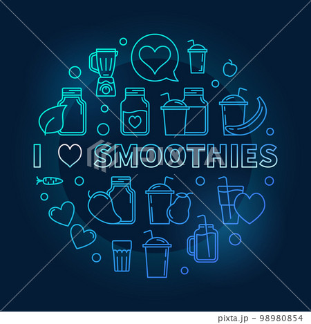 I Love Smoothies blue thin line vector illustration 98980854