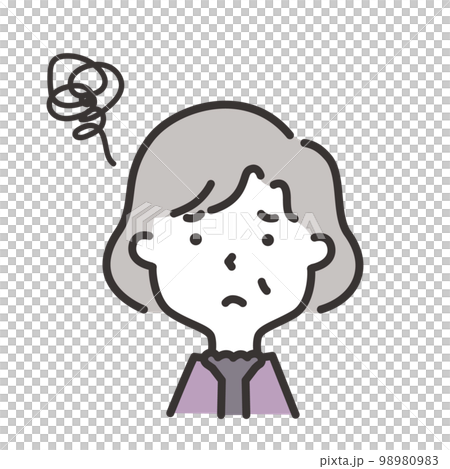 一位擔心的老年婦女的插圖 98980983