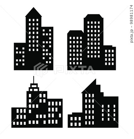 Flat Black Cityscape Silhouette city buildings set Modern Urban 98981174