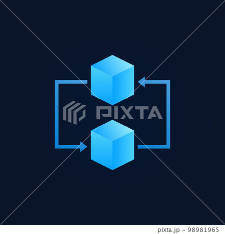 Concept blockchain icon - vector two blue cubes sign Concept blockchain icon - vector two blue cubes sign 98981965