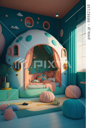 Cute surreal children's room. Colorful kids roomのイラスト素材 [98982116] - PIXTA