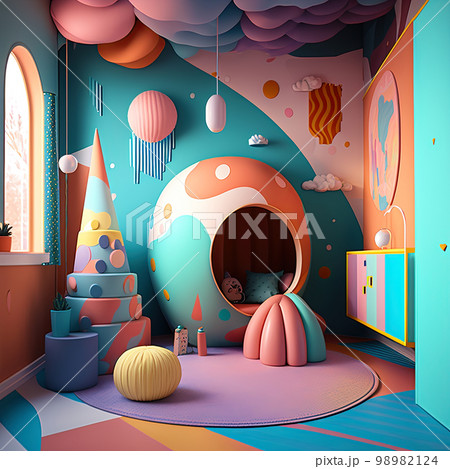 Cute surreal children's room. Colorful kids room Cute surreal children's room. Colorful kids room 98982124