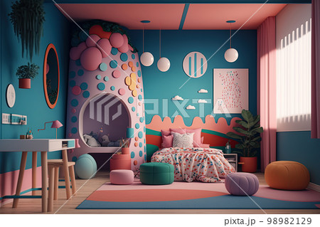 Cute surreal children's room. Colorful kids roomのイラスト素材 [98982129] - PIXTA