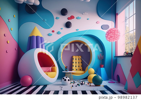 Cute surreal children's room. Colorful kids room 98982137