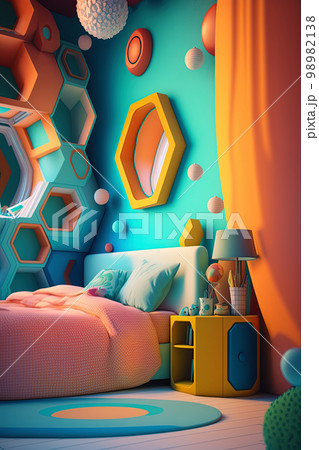 Cute surreal children's room. Colorful kids room Cute surreal children's room. Colorful kids room 98982138