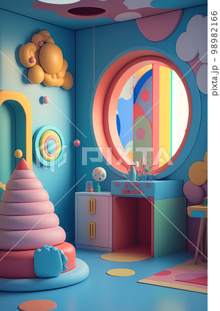 Cute surreal children's room. Colorful kids room Cute surreal children's room. Colorful kids room 98982166