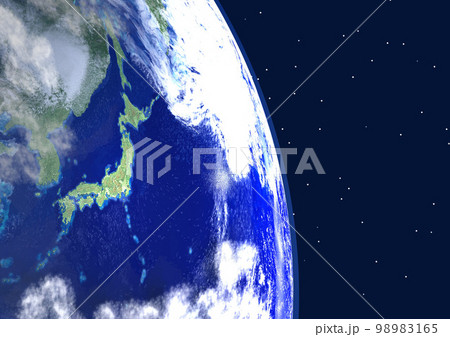 地球　日本列島　アップ　背景に星アリ(3DCGイメージ) 98983165