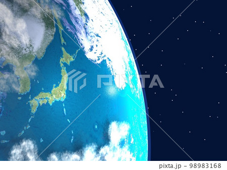 地球　日本列島　アップ　ブルー　背景に星アリ(3DCGイメージ) 98983168