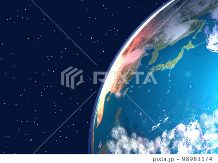 地球　日本列島　アップ　ブルー　背景に星アリ(3DCGイメージ) 98983174