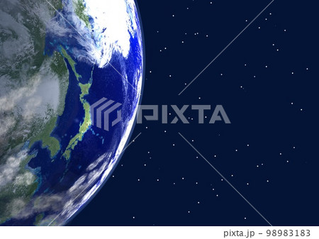 地球　日本列島　アップ　背景に星アリ(3DCGイメージ) 98983183