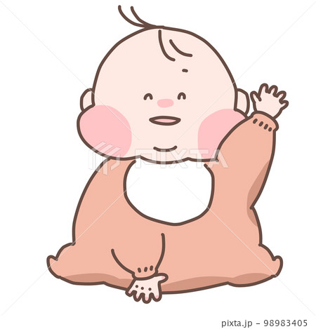 笑顔で片手を上げる赤ちゃんのイラスト 98983405