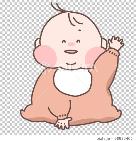 笑顔で片手を上げる赤ちゃんのイラスト 98983405