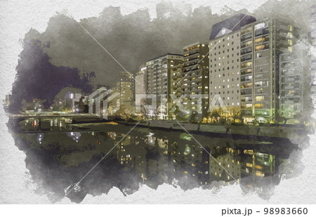 水彩画風 広島駅南口 上幟町リバーサイド 広島県広島市 水彩画風 広島駅南口 上幟町リバーサイド 広島県広島市 98983660
