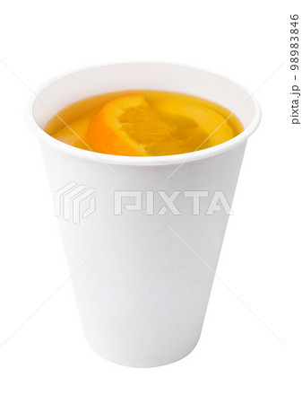 tea with orange slices in a plastic cup tea with orange slices in a plastic cup 98983846