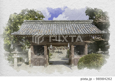 水彩画風　玉井宮東照宮　随身門　岡山県岡山市 98984262
