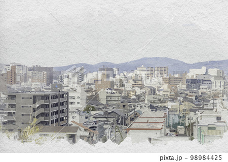 水彩画風 門田屋敷周辺の町並み 岡山県岡山市 水彩画風 門田屋敷周辺の町並み 岡山県岡山市 98984425