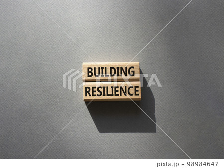 Building resilience symbol. Wooden blocks with words Building resilience. Beautiful grey background. Business and Building resilience concept. Copy space. 98984647