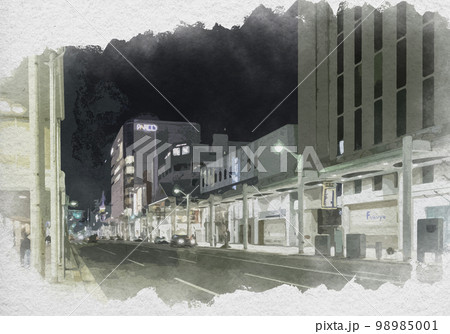 水彩画風　八丁堀の中央通り　広島県広島市 98985001