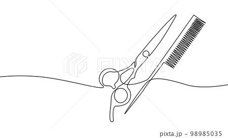 One line continuous scissors hairdresser symbol concept. Silhouette hair design image style technology icon. Digital white single line sketch drawing vector illustration 98985035