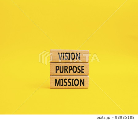 Vision Purpose Mission symbol. Concept word Vision Purpose Mission on wooden blocks. Beautiful yellow background. Business and Vision Purpose Mission concept. Copy space. 98985188