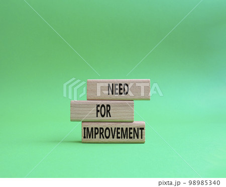 Need for Improvement symbol. Wooden blocks with words Need for Improvement. Beautiful green background. Business and Need for Improvement concept. Copy space. 98985340