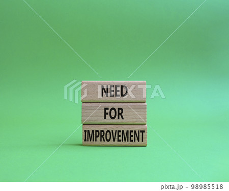 Need for Improvement symbol. Wooden blocks with words Need for Improvement. Beautiful green background. Business and Need for Improvement concept. Copy space. 98985518