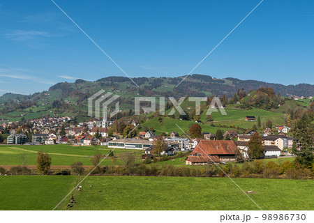 View of the village Nesslau, Toggenburg region, Canton Sankt Gallen, Switzerland 98986730