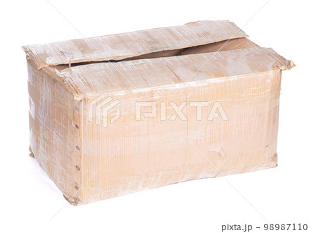 Battered cartboard box isolated on white 98987110
