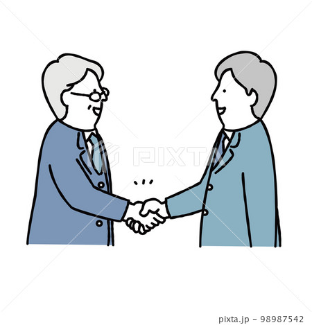 握手をするビジネスマン　交渉成立　上半身　ブルー 98987542