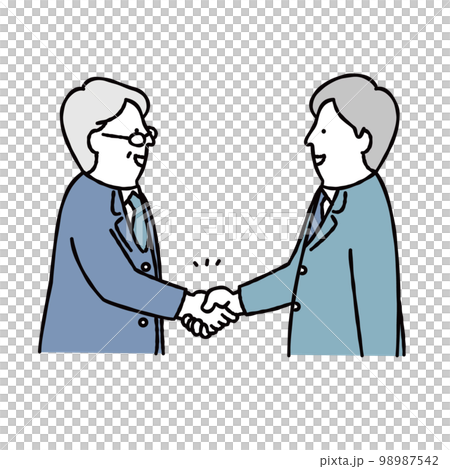 握手をするビジネスマン　交渉成立　上半身　ブルー 98987542