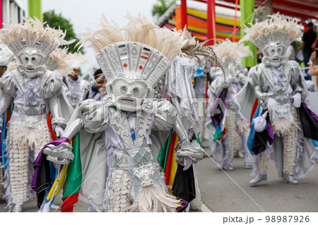 A man in a carnival costume and mask. 98987926