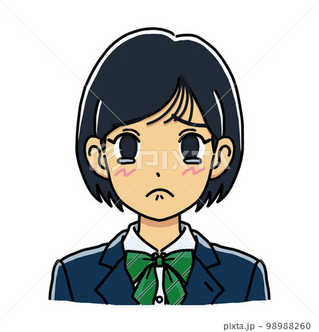 泣きそうな顔で涙を我慢している女子学生のイラスト(バストアップ) 泣きそうな顔で涙を我慢している女子学生のイラスト(バストアップ) 98988260