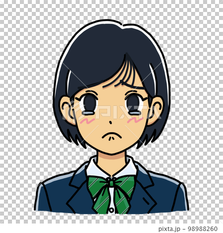 泣きそうな顔で涙を我慢している女子学生のイラスト(バストアップ) 泣きそうな顔で涙を我慢している女子学生のイラスト(バストアップ) 98988260