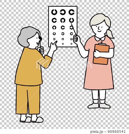 視力検査をする女性患者と看護師　人間ドック　健康診断 　イエロー 98988541