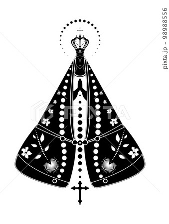 Our lady appeared Black and White, Virgin Mary Immaculate vector illustration isolated on white background  98988556